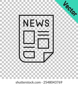 Black line News icon isolated on transparent background. Newspaper sign. Mass media symbol.  Vector