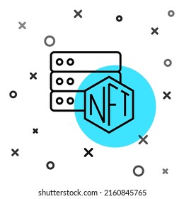 Icono de tecnología de bloqueo de línea negra NFT aislado en fondo blanco. token no fungible. Concepto de arte criptográfico digital. Formas dinámicas aleatorias. Vector