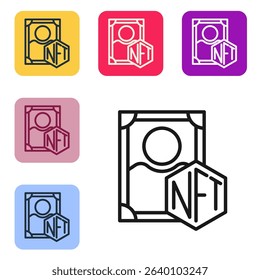 Black line NFT Digital crypto art icon isolated on white background. Non fungible token. Set icons in color square buttons. Vector