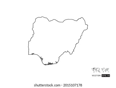 Black  line Nigeria map vector on white background.