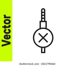 Black line No audio jack icon isolated on white background. Audio cable for connection sound equipment. Plug wire. Musical instrument.  Vector
