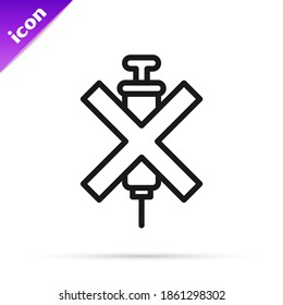 Schwarze Linie Keine Dopingspritze Symbol einzeln auf weißem Hintergrund.  Vektorgrafik