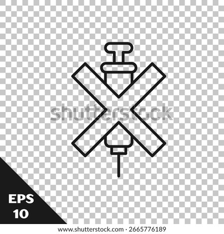 Black line No doping syringe icon isolated on transparent background.  Vector