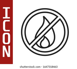 Línea negra Icono de no incendio aislado en fondo blanco. Prohibición del fuego y prohibición.  Ilustración vectorial