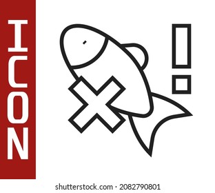 Black Line No Fish Icon Isolated On White Background.  Vector