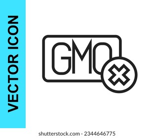 Línea negra Icono sin GMO aislado en fondo blanco. Acrónimo de organismo modificado genéticamente. Modificación del alimento del adn.  Vector