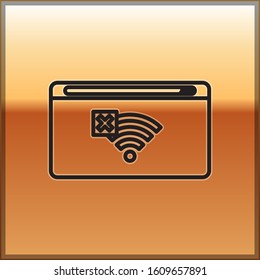 Black line No Internet connection icon isolated on gold background. No wireless wifi or sign for remote internet access.  Vector Illustration