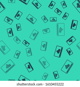 Black line No Internet connection icon isolated seamless pattern on green background. No wireless wifi or sign for remote internet access.  Vector Illustration