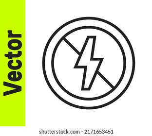 Línea negra Sin icono de relámpago aislado en fondo blanco. Sin electricidad.  Vector