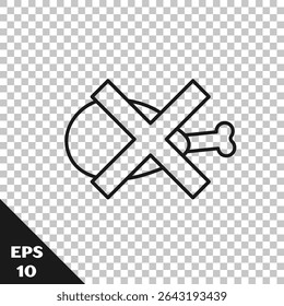Black line No meat icon isolated on transparent background. No fast food allowed - vegetarian food.  Vector