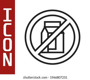 Black line No pack of milk icon isolated Black line background. Not allow milk. Allergy concept, lactose intolerance allergy warning sign.  Vector