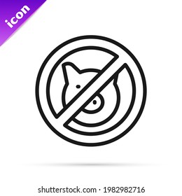 Black line No pig icon isolated on white background. Stop pork. Animal symbol.  Vector