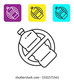 Black line No plastic bottle icon isolated on white background. Set icons colorful square buttons. Vector Illustration