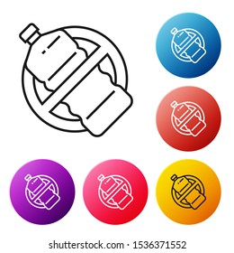 Black line No plastic bottle icon isolated on white background. Set icons colorful circle buttons. Vector Illustration