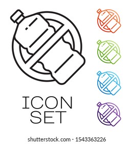 Black line No plastic bottle icon isolated on white background. Set icons colorful. Vector Illustration