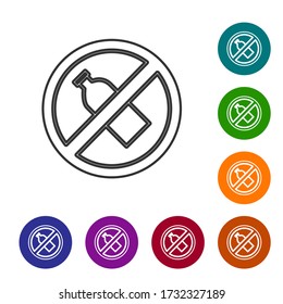 Black line No plastic bottle icon isolated on white background. Set icons in color circle buttons. Vector Illustration