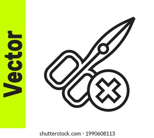 Línea negra No hay icono de tijeras aisladas en el fondo blanco.  Vector