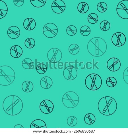 Black line No Smoking icon isolated seamless pattern on green background. Cigarette symbol.  Vector