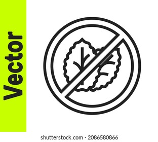 Black line No tobacco leaf icon isolated on white background. Tobacco leaves.  Vector