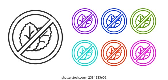 Black line No tobacco leaf icon isolated on white background. Tobacco leaves. Set icons colorful. Vector