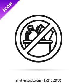 Black line No trash icon isolated on white background.  Vector Illustration