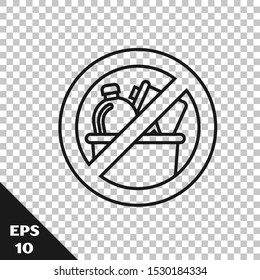 Black line No trash icon isolated on transparent background.  Vector Illustration