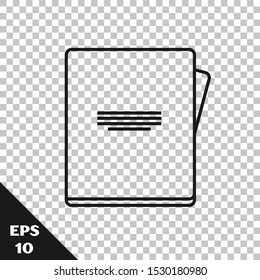 Black line Notebook icon isolated on transparent background. Spiral notepad icon. School notebook. Writing pad. Diary for school.  Vector Illustration