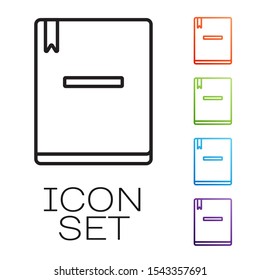 Black line Notebook icon isolated on white background. Spiral notepad icon. School notebook. Writing pad. Diary for school. Set icons colorful. Vector Illustration