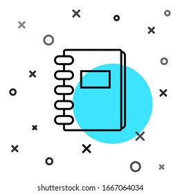 Schwarze Linie Notebook Symbol einzeln auf weißem Hintergrund. Spiral Notizblock Symbol. Schulheft. Schreibpad. Tagebuch für die Schule. Zufällige dynamische Formen. Vektorillustration-Illustration