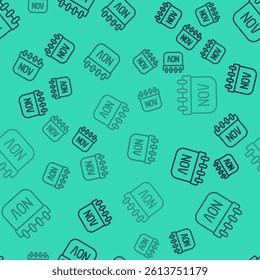 Black line November calendar autumn icon isolated seamless pattern on green background.  Vector