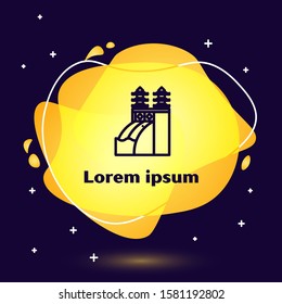Black line Nuclear power plant icon isolated on blue background. Energy industrial concept. Abstract banner with liquid shapes. Vector Illustration