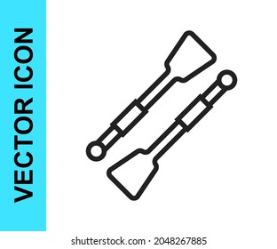 Black line Oars or paddles boat icon isolated on white background.  Vector