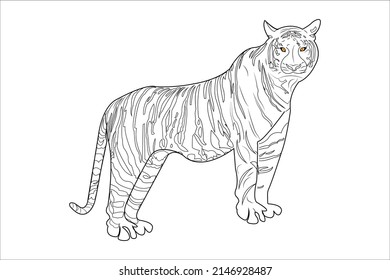 Colección de objetos de línea negra con tigre, luna, estrella