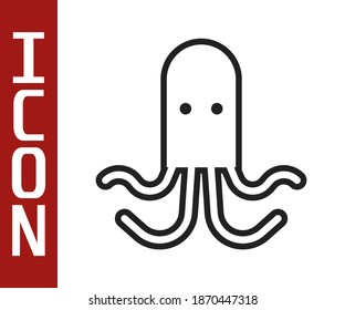 Black line Octopus icon isolated on white background.  Vector