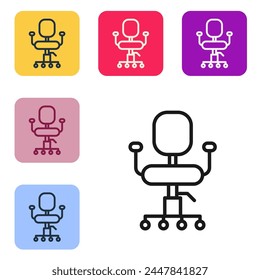 Black line Office chair icon isolated on white background. Set icons in color square buttons. Vector Illustration