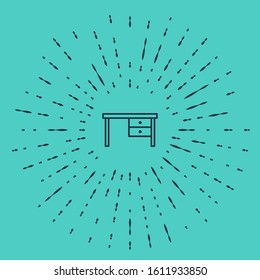 Black line Office desk icon isolated on green background. Abstract circle random dots. Vector Illustration