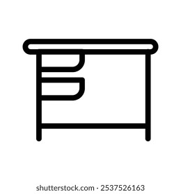 Black line Office desk icon isolated on white background. 