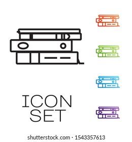 Black line Office folders with papers and documents icon isolated on white background. Office binders. Archives folder sign. Set icons colorful. Vector Illustration