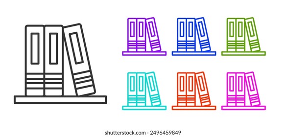 Black line Office folders with papers and documents icon isolated on white background. Office binders. Archives folder sign. Set icons colorful. Vector