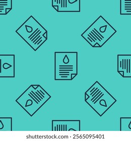 Black line Oil drop document icon isolated seamless pattern on green background.  Vector