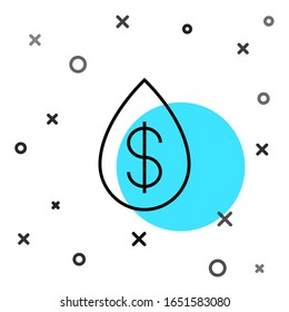 Black line Oil drop with dollar symbol icon isolated on white background. Random dynamic shapes. Vector Illustration