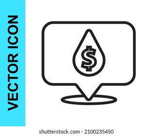 Black line Oil drop with dollar symbol icon isolated on white background. Oil price. Oil and petroleum industry.  Vector