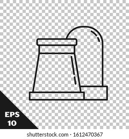 Black line Oil and gas industrial factory building icon isolated on transparent background.  Vector Illustration