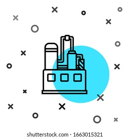 Línea negra Icono de la construcción industrial de petróleo y gas aislado en fondo blanco. Formas dinámicas aleatorias. Ilustración vectorial