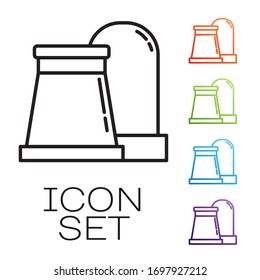 Black line Oil and gas industrial factory building icon isolated on white background. Set icons colorful. Vector Illustration