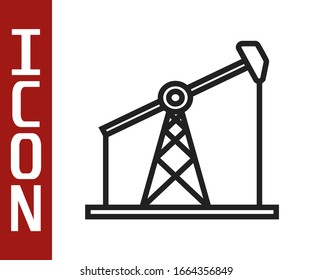 Black line Oil pump or pump jack icon isolated on white background. Oil rig.  Vector Illustration