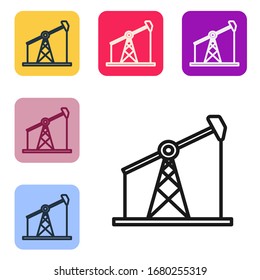 Icono de la bomba de aceite o del gato de la bomba aislado en fondo blanco. Plataforma petrolera. Establecer iconos en botones cuadrados de color. Ilustración vectorial