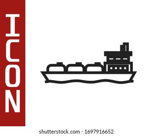 Black Line Oil Tanker Ship Icon Isolated On White Background.  Vector Illustration