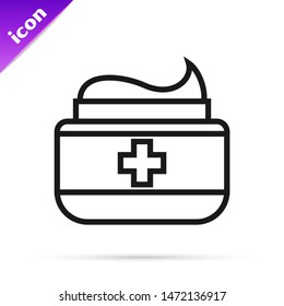 Black line Ointment cream tube medicine icon isolated on white background. Tube, container, toothpaste, cream sign.  Vector Illustration