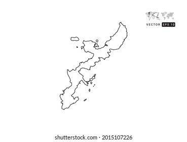Black  line Okinawa map vector on white background.